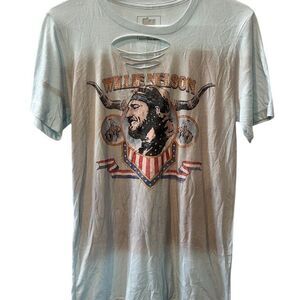 Gina Tees Willie Nelson Graphic T-Shirt Unisex Adults's Small Blue Western
